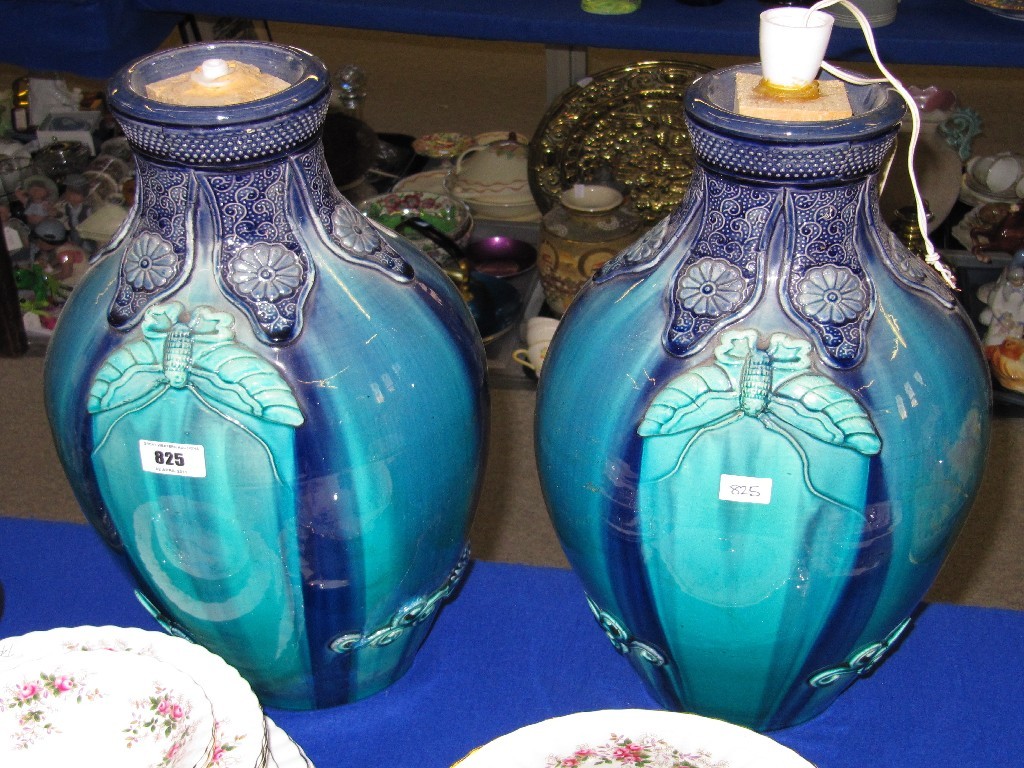 Appraisal: Pair of large oriental vases in green and blue glazes