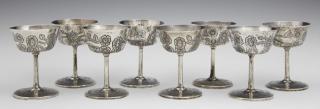 Appraisal: Set of Eight Mexican Sterling Footed Wine Glasses mid th