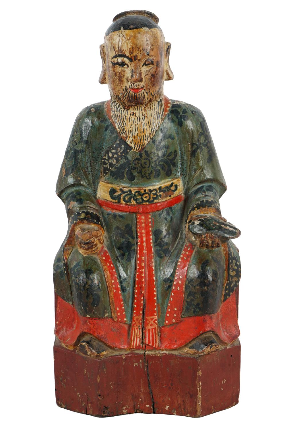 Appraisal: CHINESE POLYCHROME WOOD CARVED FIGURECondition with paint loss throughout evidence