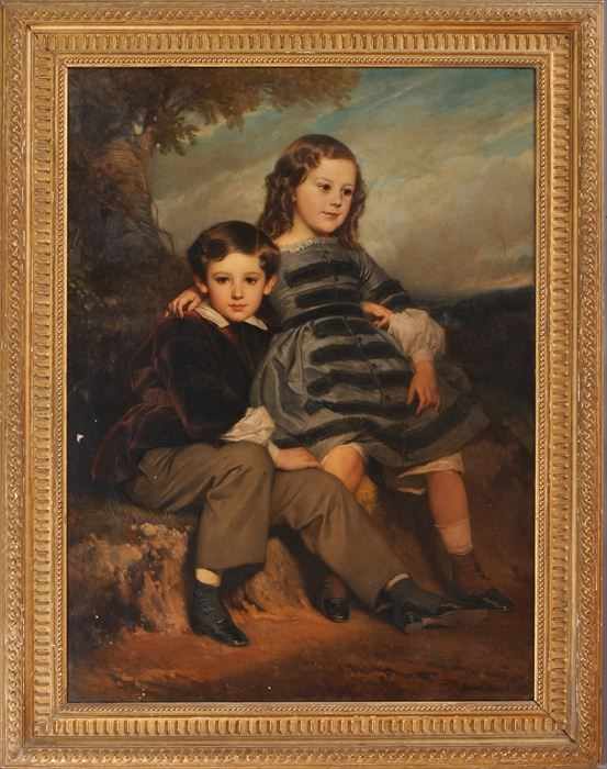 Appraisal: EDOUARD DUBUFE - SIBLINGS Oil on canvas relined x in