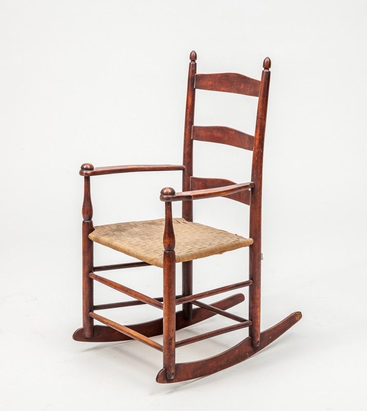 Appraisal: SHAKER STAINED MAPLE CHILD'S LADDERBACK ROCKING CHAIR With woven seat