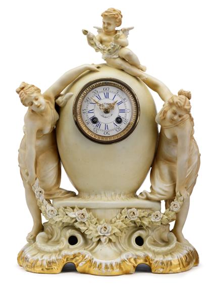 Appraisal: French bisque porcelain mantle clockretailed by j e caldwell philadelphia