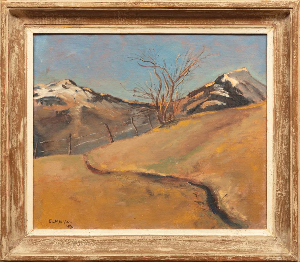 Appraisal: Fran ois Masson Swiss b Mountainous Landscape with Fence oil