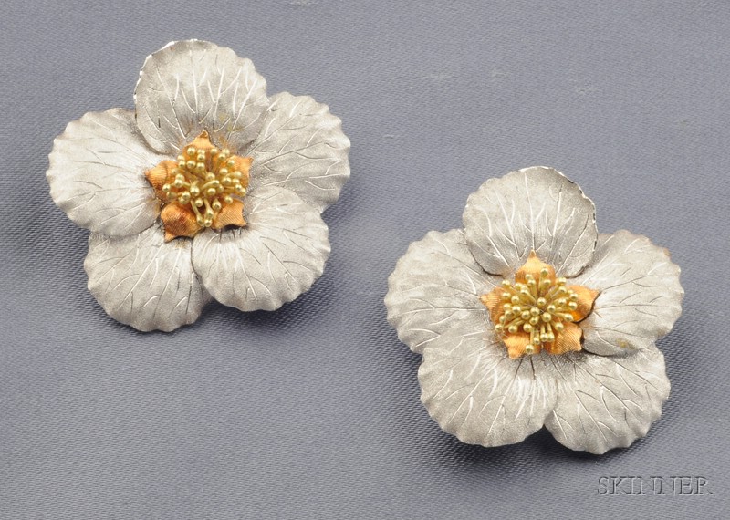 Appraisal: kt Bicolor Gold Flower Earclips Buccellati Magnolia dia in no