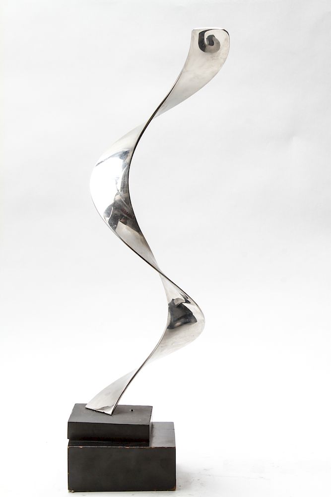 Appraisal: Modern Abstract Ribbon Chromed Metal Sculpture Modern abstract sculpture twisting