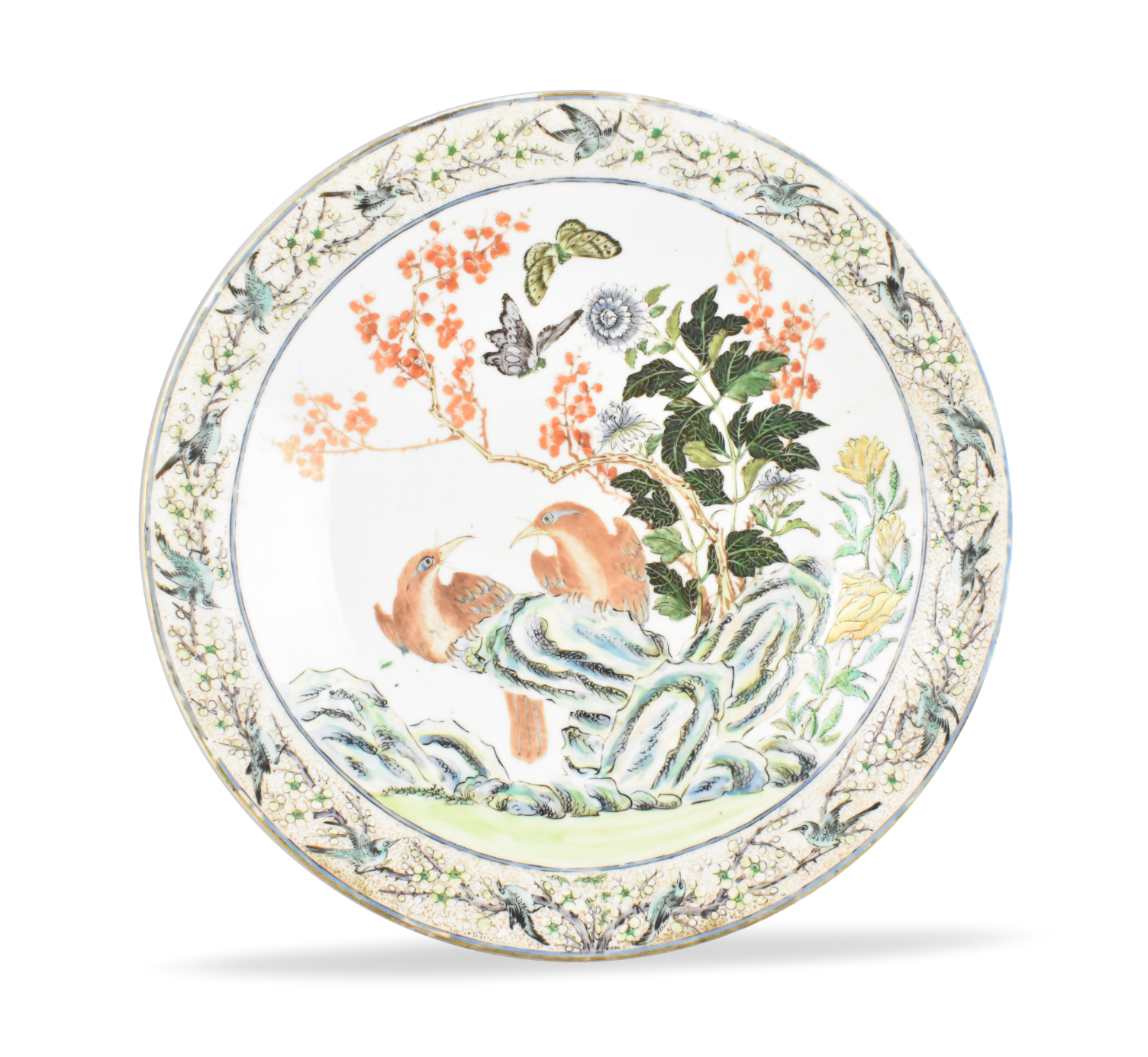 Appraisal: A Chinese canton glazed charger with bird design dating from