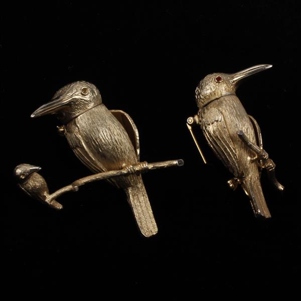 Appraisal: Les Bernard pc Gilt Articulated Figural Gold Tone Bird Brooch