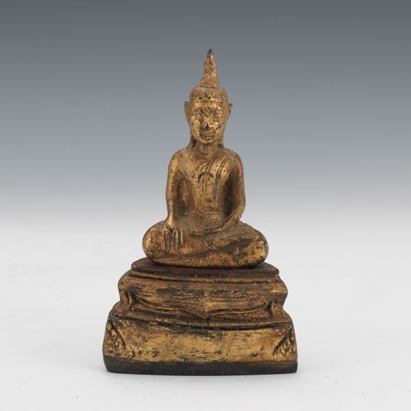 Appraisal: SOUTH EAST ASIAN TWO-PART GILT AND LACQUERED BUDDHA SHRINE SCULPTURE