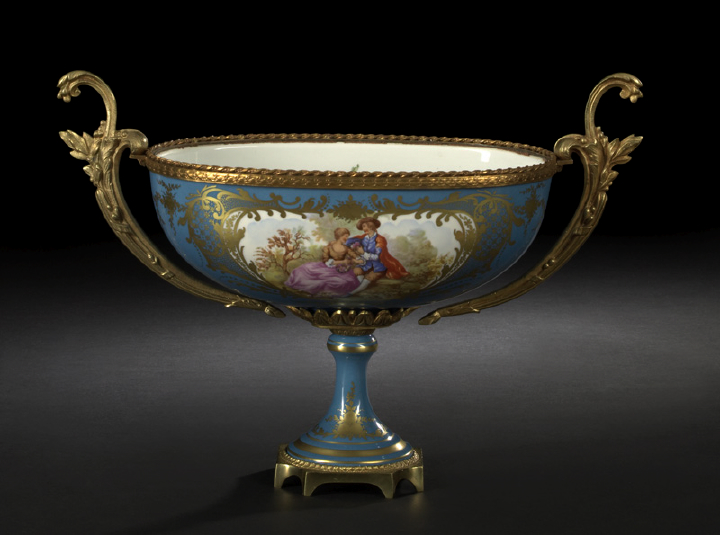 Appraisal: French Sevres-Style Gilt-Brass-Mounted Porcelain Centerpiece Bowl fourth quarter th century