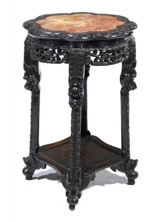 Appraisal: A CHINESE HARDWOOD JARDINIERE STAND the marble inset carved and