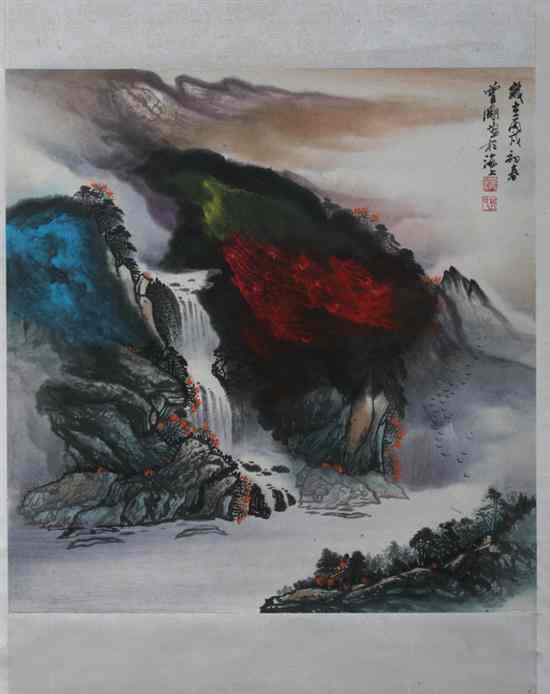 Appraisal: AFTER ZENG GANG Chinese th century WATERFALL ink and color