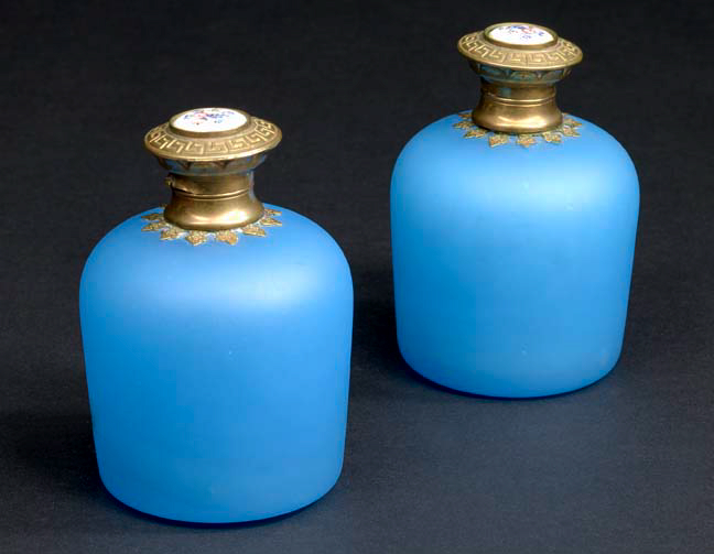 Appraisal: Pair of Napoleon III Gilt-Brass- and Paris Porcelain-Mounted Frosted Blue