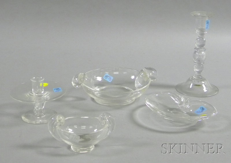 Appraisal: Five Steuben Colorless Glass Table Items a candleholder candlestick two