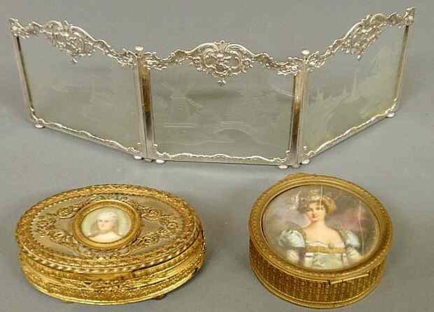 Appraisal: Two French brass dresser boxes th c and a three-part