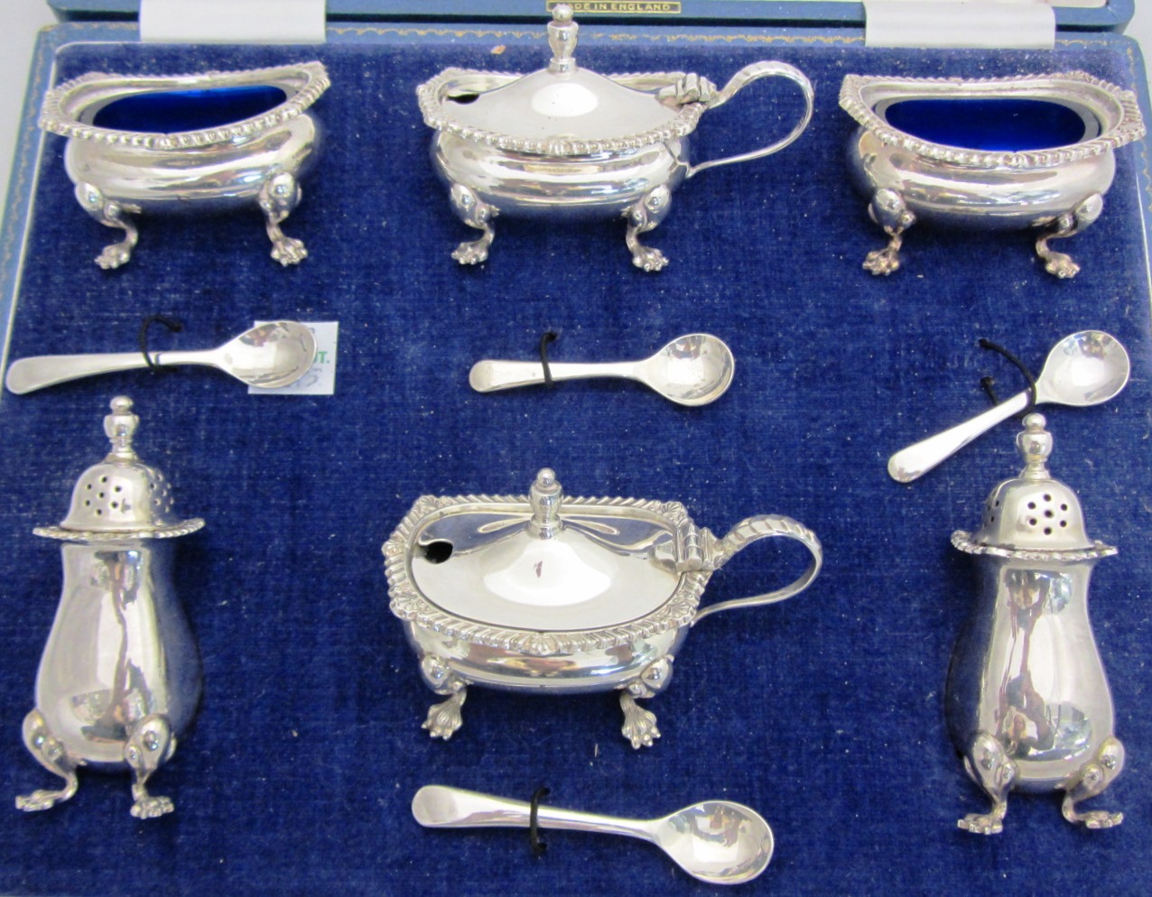 Appraisal: A silver six piece condiment set comprising two mustard pots