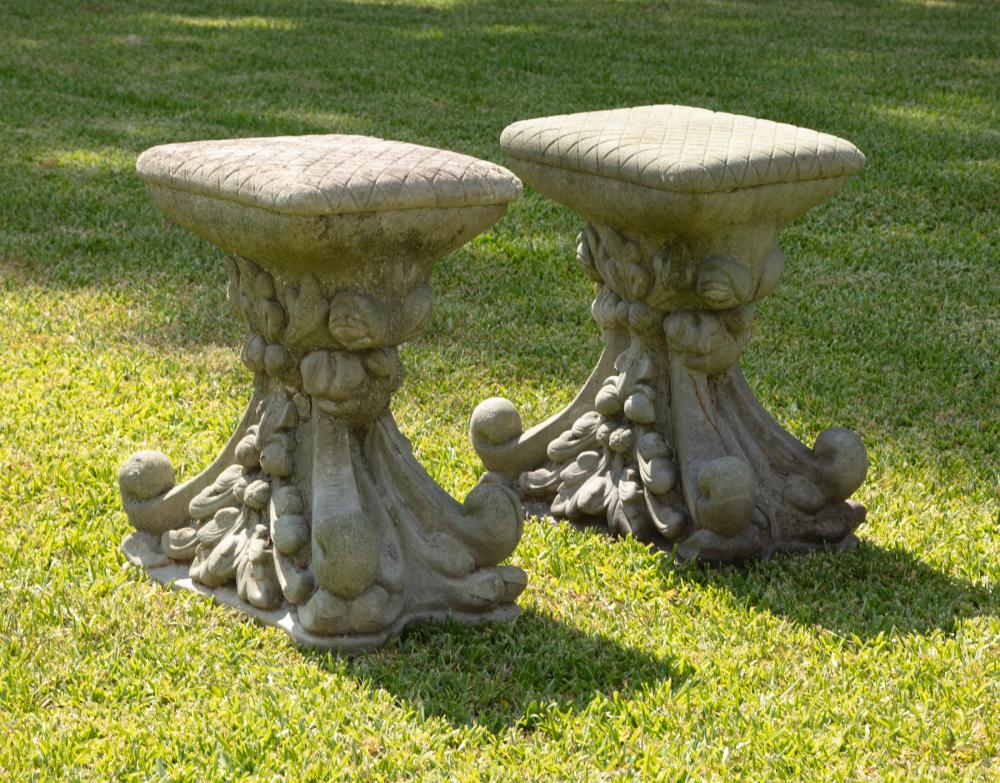 Appraisal: Pair of Cast Stone Garden Seats diaper pattern seat scrolled