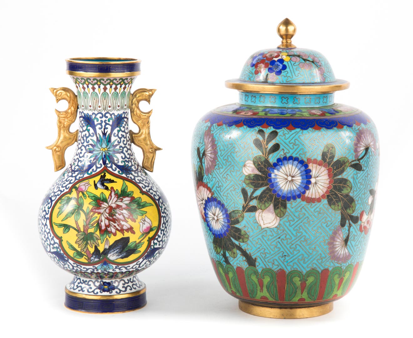 Appraisal: Chinese cloisonne enamel vase and jar th century vase with