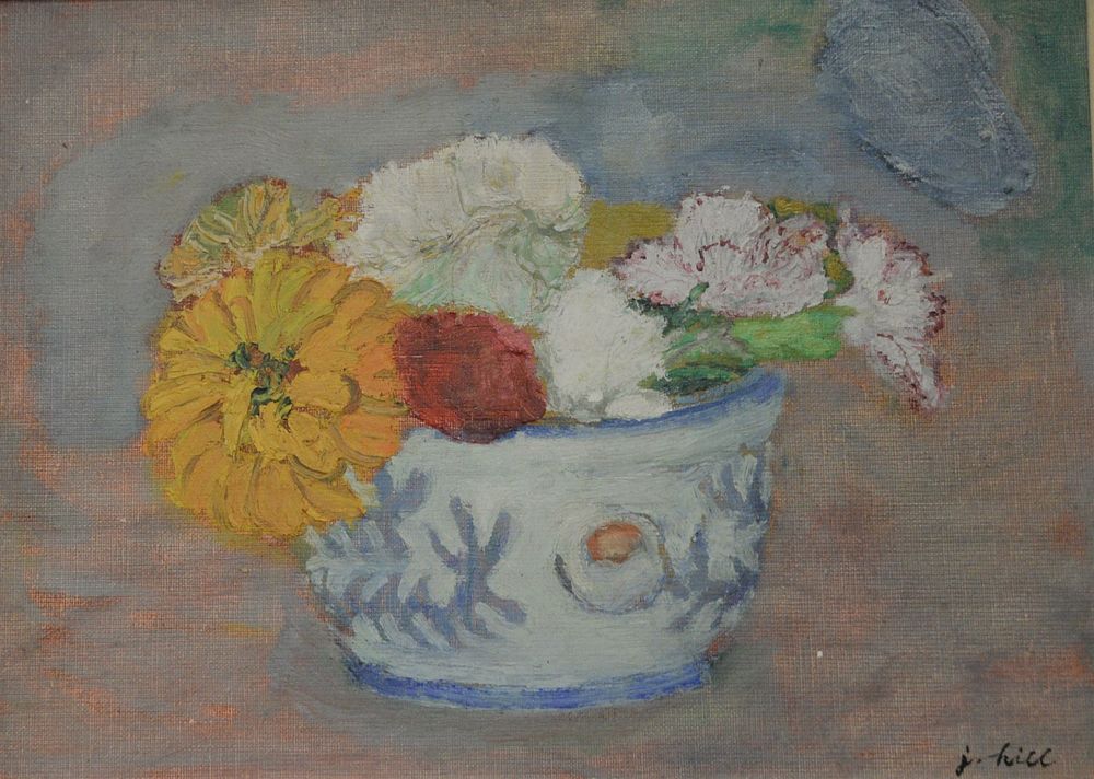 Appraisal: Jerome HIll - still life of flowers in blue and