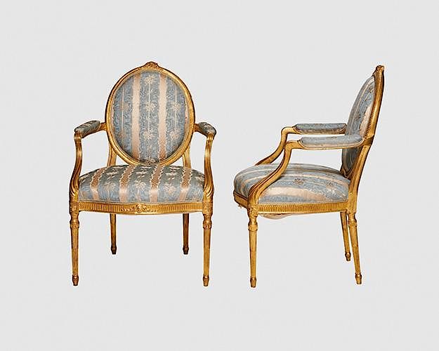 Appraisal: Pair of George III Carved Giltwood Armchairs late th century