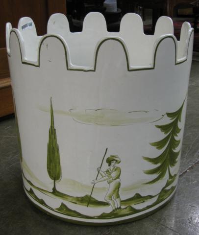 Appraisal: French scenic porcelain jardiniere with white ground and green painted