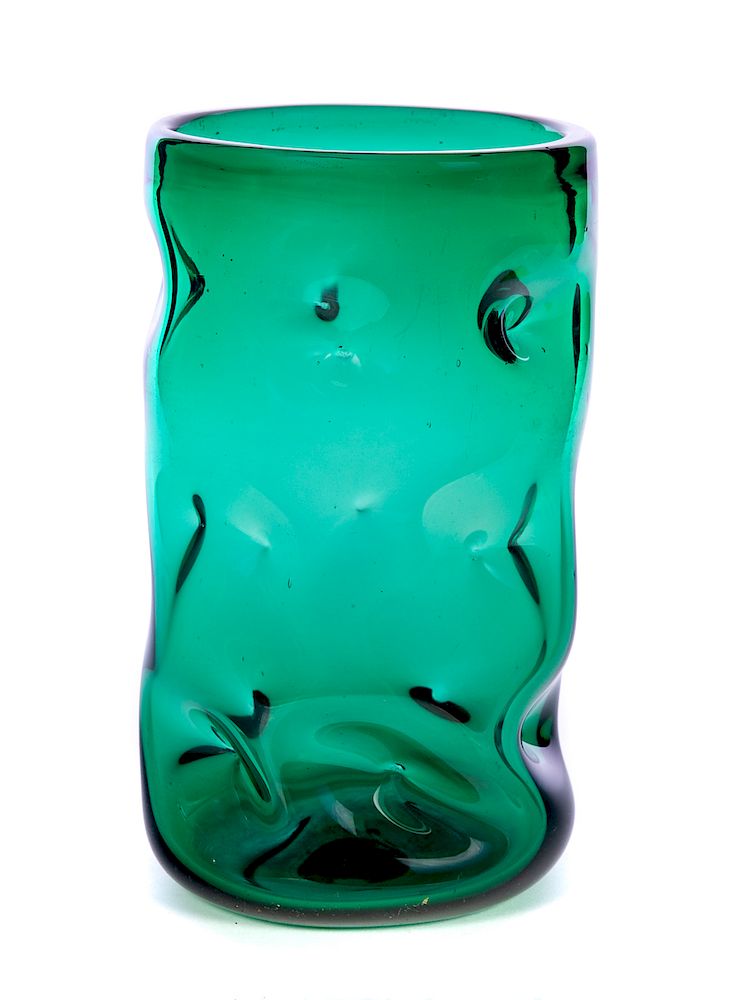 Appraisal: Grotesque Green Art Glass Vase by Erickson Excellent condition with