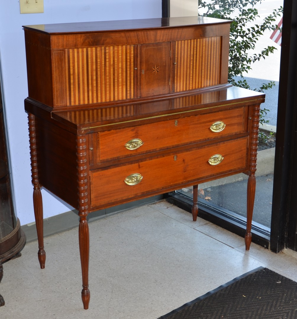 Appraisal: Federal style inlaid mahogany tambour lady's writing desk th century