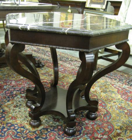 Appraisal: Century marble top lamp table model paid in some clouding