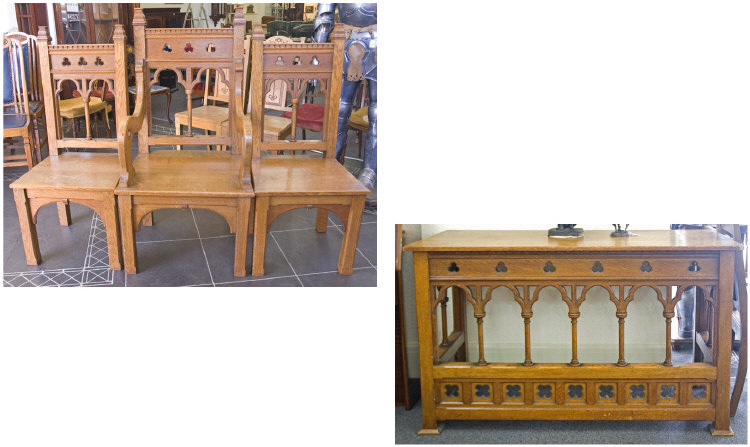 Appraisal: Set Of Three Victorian Gothic Revival Oak Chairs Comprising A