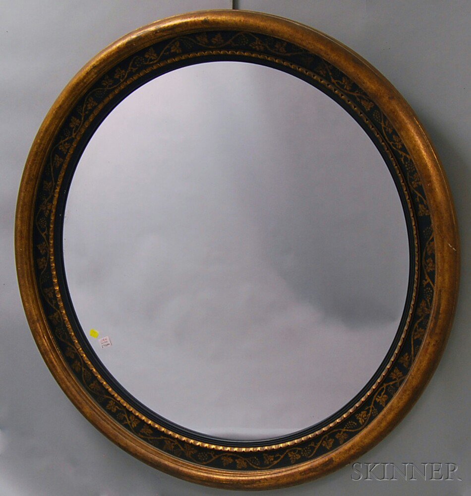 Appraisal: Large Painted Roundel Mirror th century with a paint-decorated grapevine