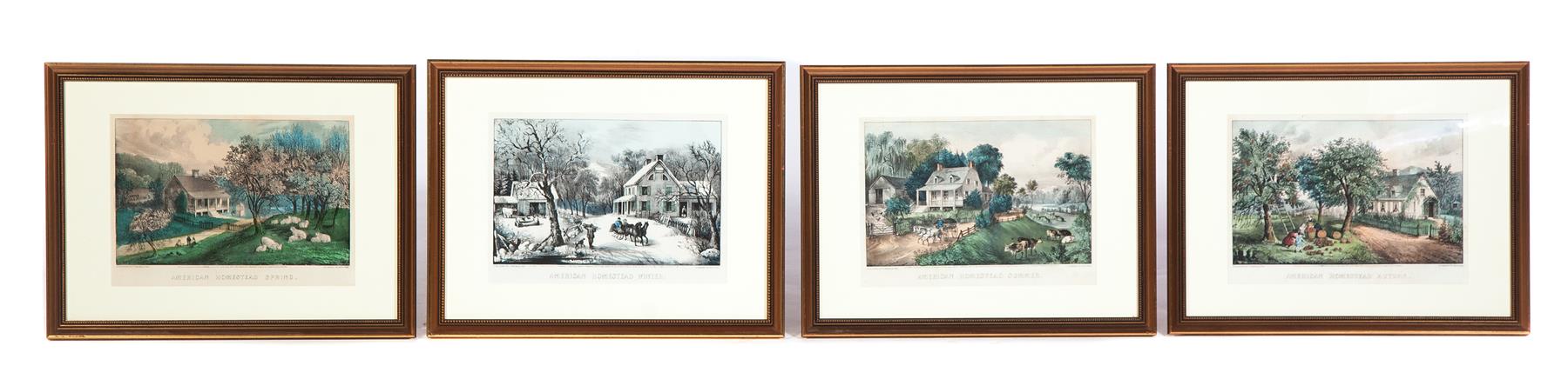 Appraisal: FOUR CURRIER IVES HOMESTEAD PRINTS Handcolored lithographs American Homestead series