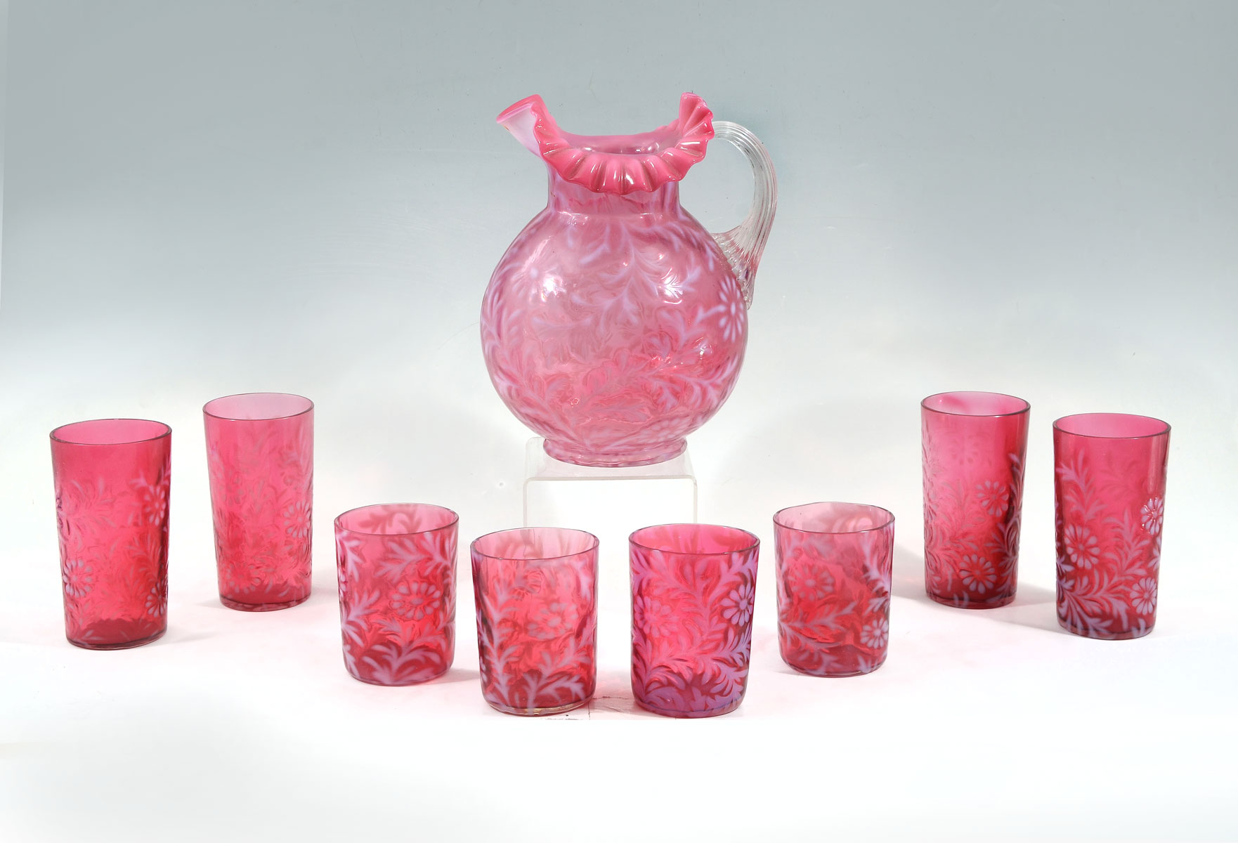 Appraisal: CRANBERRY PITCHER AND GLASSES Comprising - pitcher - tumblers -