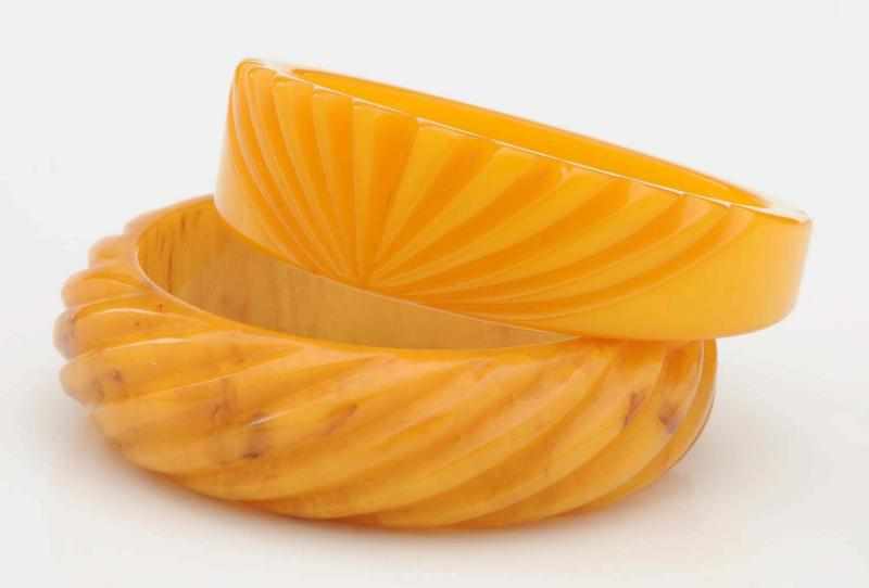 Appraisal: Lot of Carved Bakelite Butterscotch Bracelets Jewelry Condition Excellent Size