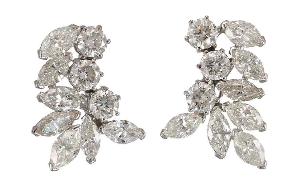 Appraisal: FABULOUS PLATINUM CT DIAMOND EAR CLIPS Platinum earrings with round