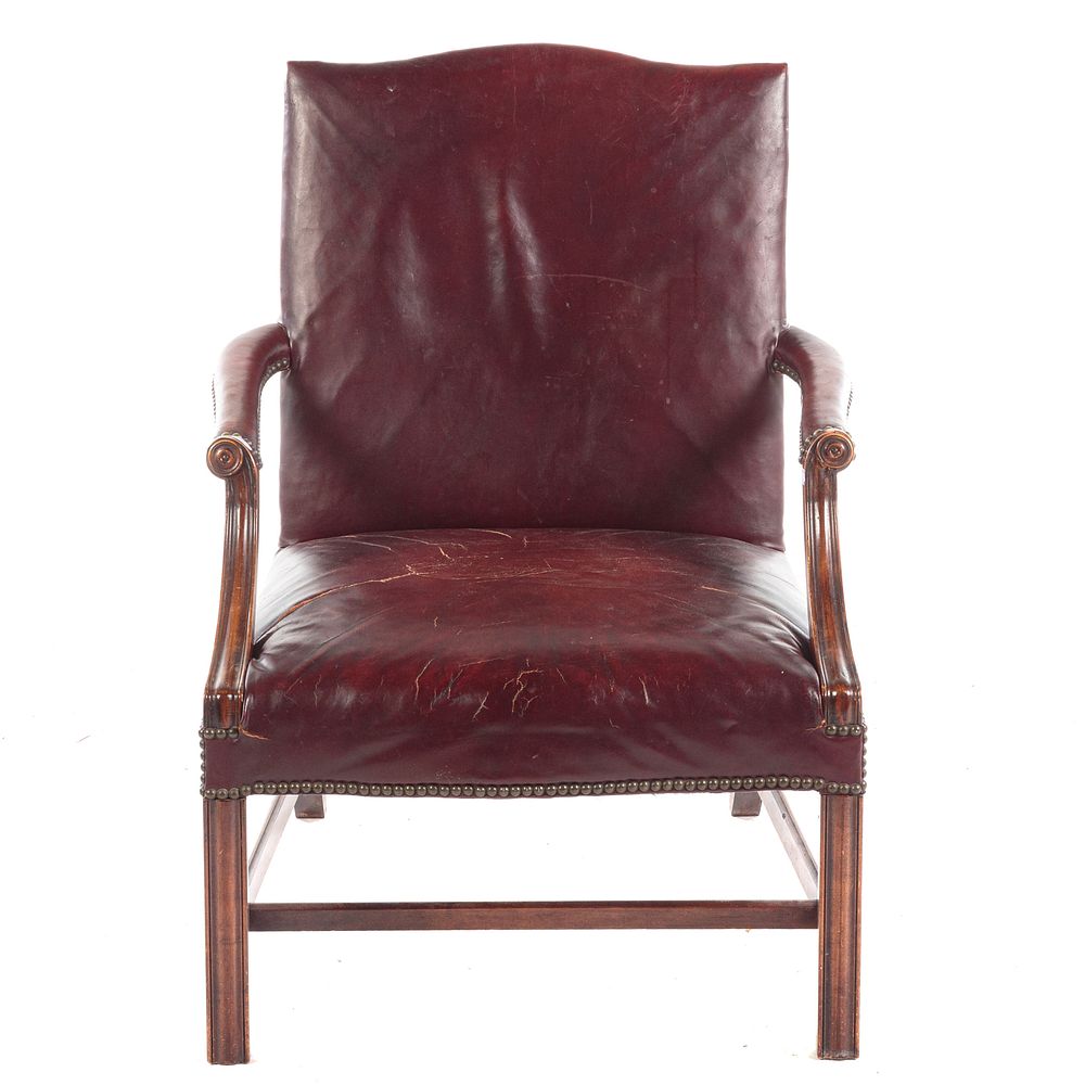 Appraisal: George III Style Leather Upholstered Lolling Chair th century serpentine