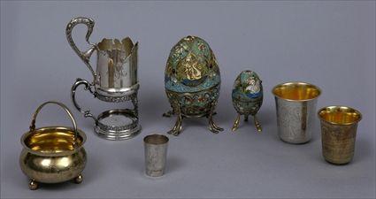 Appraisal: PAIR OF RUSSIAN CHAMPLEV ENAMEL AND SILVER GILT GRADUATED EGGS