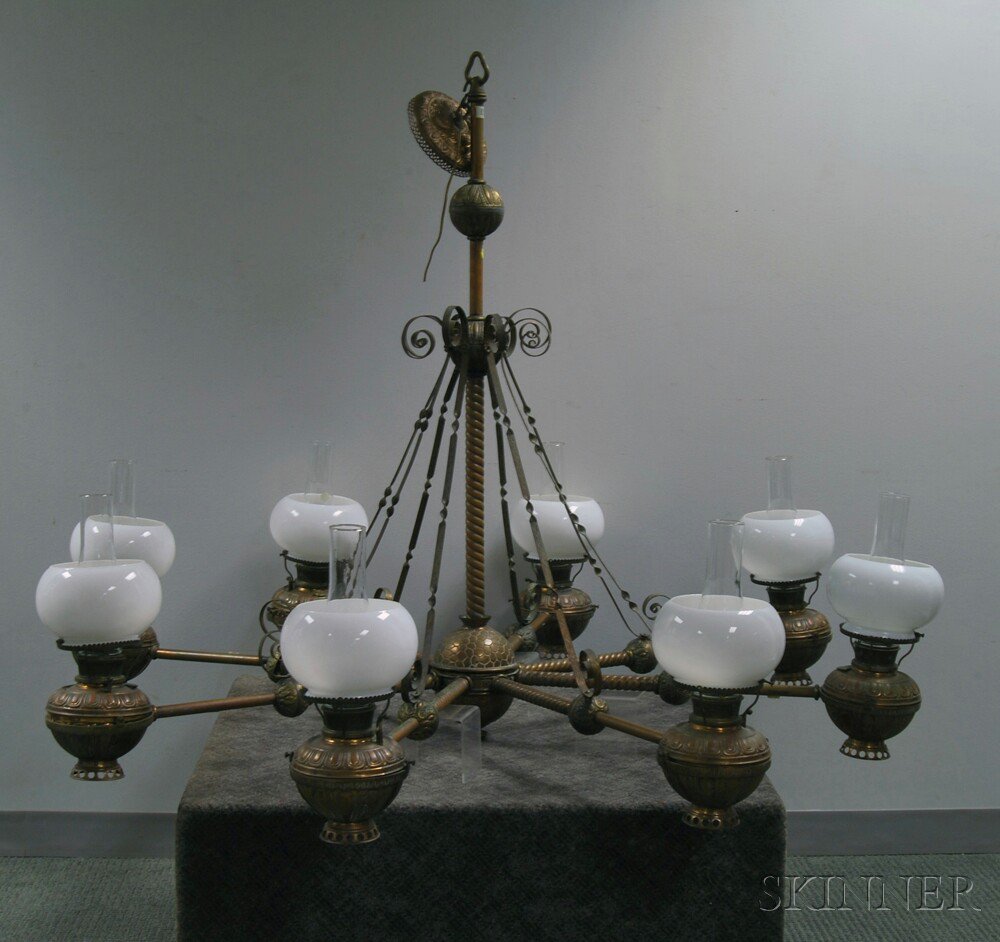 Appraisal: Late Victorian Brass Eight-light Chandelier late th century the ropetwist