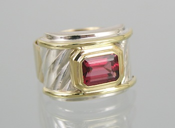 Appraisal: A Signed David Yurman Garnet Sterling Silver and Gold Ring