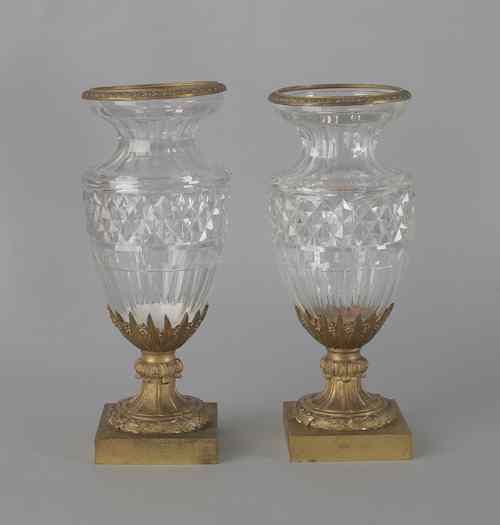 Appraisal: Pair of Continental ormolu mounted crystal vases th c h