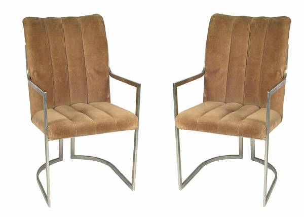 Appraisal: A set of six chrome chairs with velvet upholstery comprising