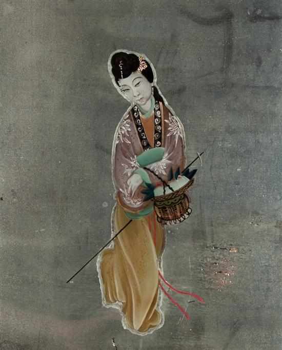 Appraisal: Chinese Export School late th century Woman with basket reverse