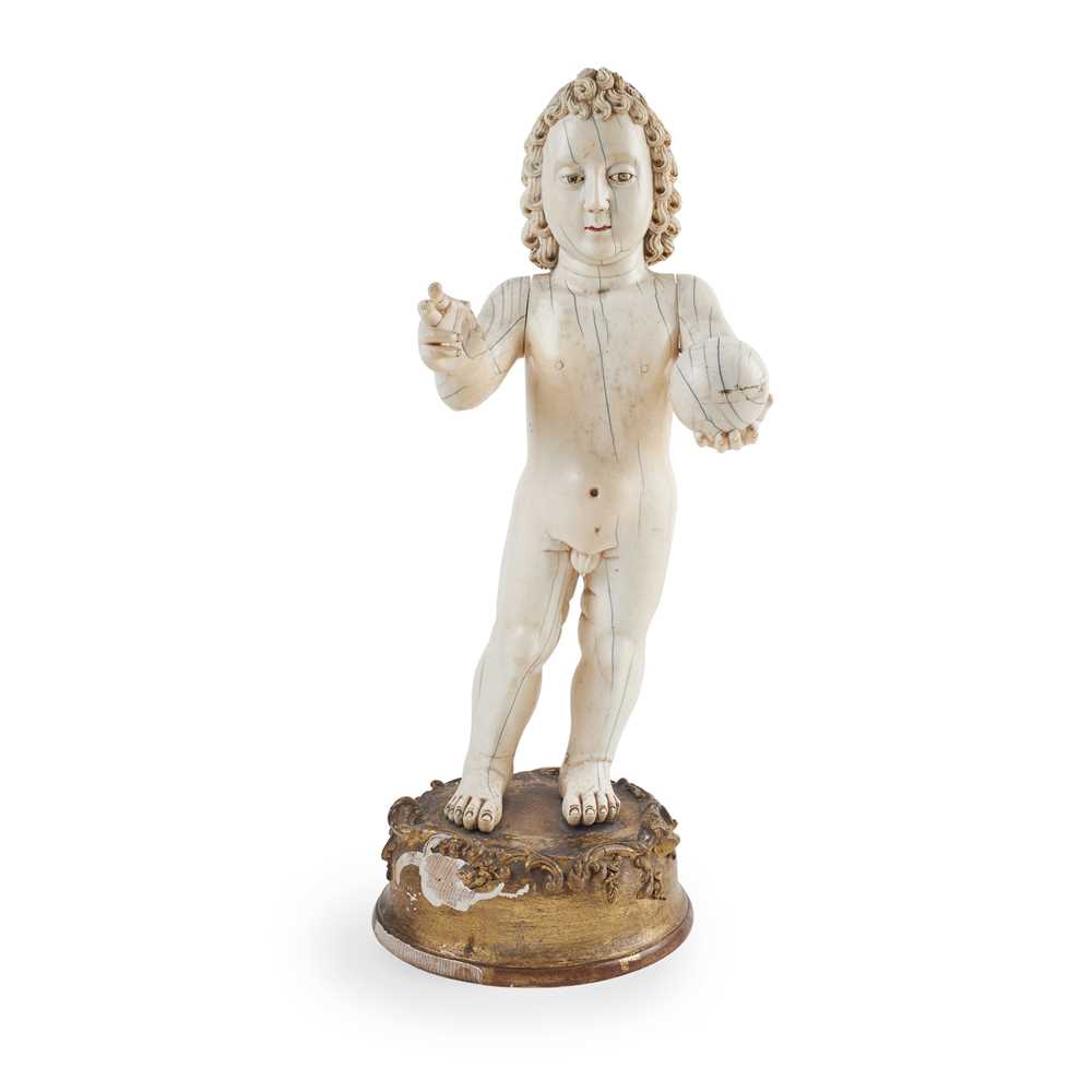 Appraisal: Y LARGE INDO-PORTUGUESE CARVED IVORY FIGURE OF THE INFANT CHRIST