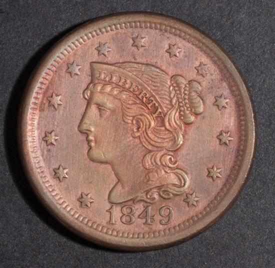 Appraisal: United States coronet type copper large cent AU- with beautiful