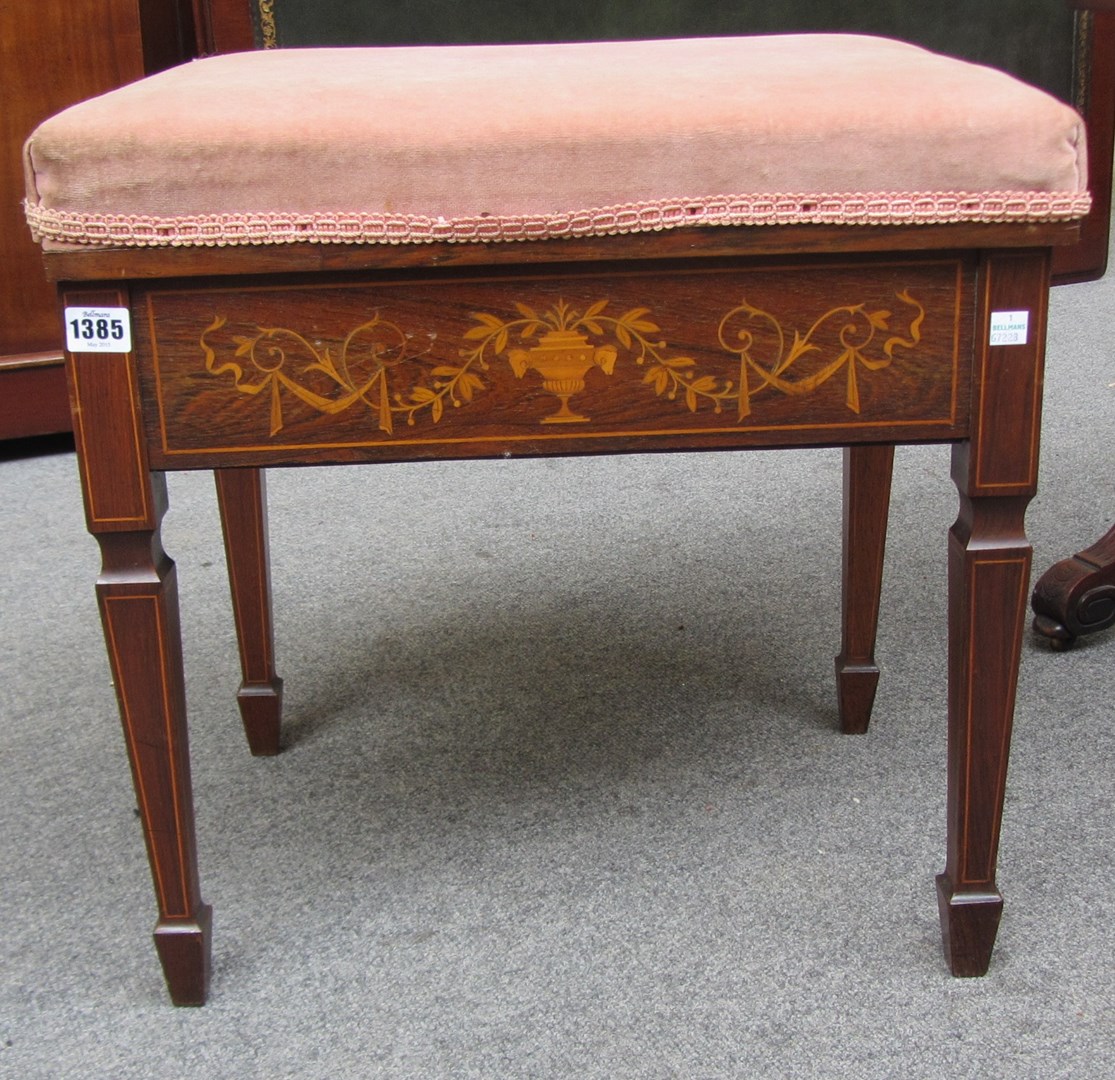 Appraisal: A late th century marquetry inlaid rosewood lift top piano