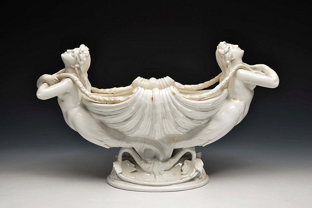 Appraisal: Minton 'Mermaids with shell' jardiniereshape number stamped manufacturer's mark and