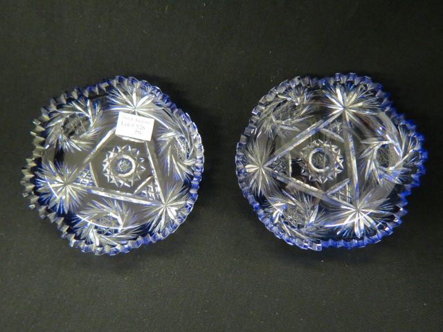 Appraisal: Pair of Cobalt Cut-to-Clear Dishes pinwheel star design excellent