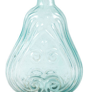 Appraisal: An Early Blown Glass Scroll Flask in Aquamarine American th