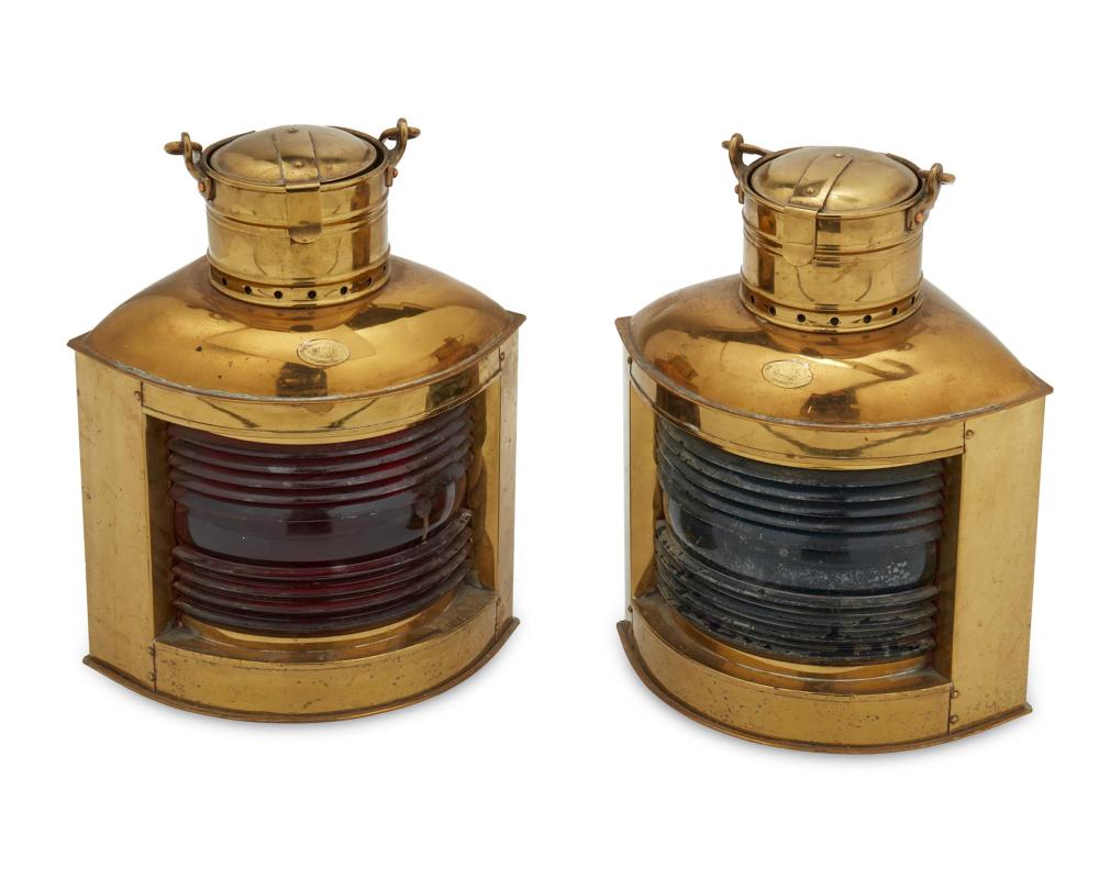 Appraisal: Two PERKO brass and glass ship lanterns Early th century