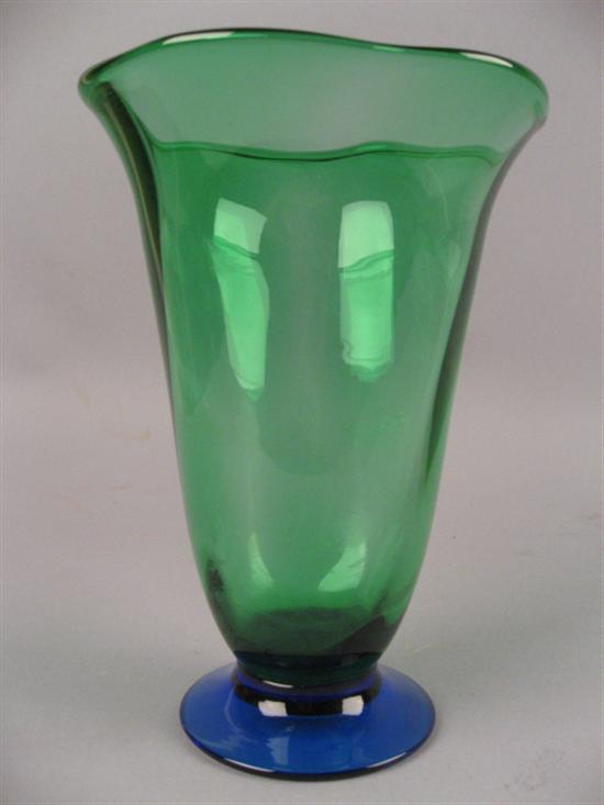 Appraisal: Orrefors Vase green with blue base signed H