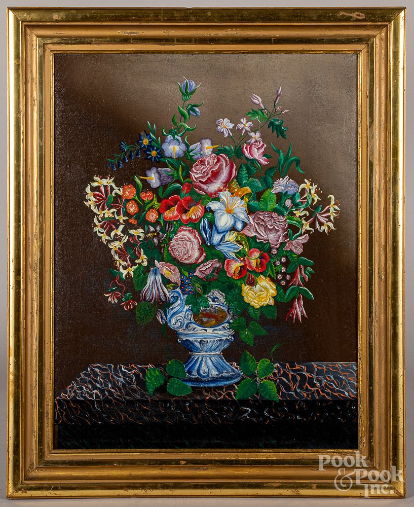 Appraisal: Oil on canvas floral still life early th c Oil