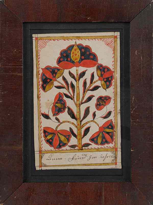 Appraisal: Bucks County Pennsylvania ink and watercolor fraktur bookplate dated x